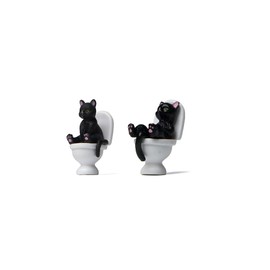 DMDMBSR Funny Black Cat Figurine – Black Cat Sitting on Toilet, Miniature Cat Decor, Hilarious Cat Bathroom Decor, Unique Cat Figurines for Home, Quirky Gift for Cat Lovers 2pcs