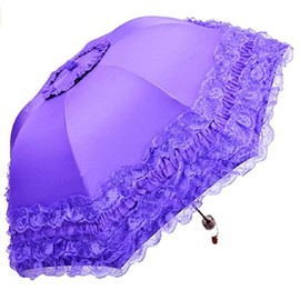 Zmgmsmh Foldable Travel Umbrella - Compact UV Resistance Princess Lace Parasol Sun Umbrella for Women & Girls (Purple)