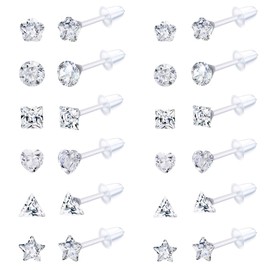 MILACOLATO 12 Pairs Clear Plastic Earrings Stud Earrings for Women Rhinestone Acrylic Stud Earrings Clear Piercing Retainer for Sport Work