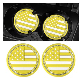 2.74'' 2PCS Bling American Flag Car Cup Holder Coasters, Shockproof Anti-Slip Cup Mat Car Insert Coaster, Rhinestone Embedded Drink Mat, Universal Automotive Interior Accessories (Yellow)