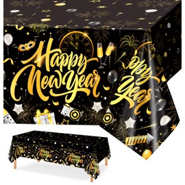 PHOGARY Nye Tablecloth for Happy New Years Decorations 2025, 3 Pack Disposable New Year Tablecloths, Rectangle New Years Table Cloths for Parties, New Years Eve Party Supplies Table Decor