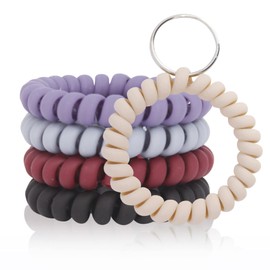 BIHRTC Pack of 5 Mix Color Plastic Coil Wrist Coil Stretch Wristband Elastic Stretchable Spiral Bracelet Key Ring Chain Hook Holder for Gym Pool ID Badge and Outdoor Sports