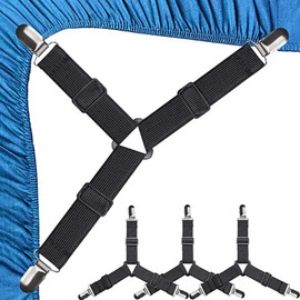 Yamobi Pack of 4 Bed Sheet Straps for Mattresses, Adjustable Duvet Clips with Metal Clips, Holds Fitted Sheet Holders, Easy to Fit Fitted Sheet Mattresses