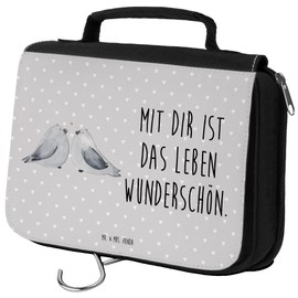 Mr. & Mrs. Panda Toiletry Bag Turtle Doves Love, gray, Hand Drawn