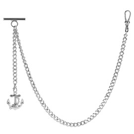 ZTA Men's Albert Chain Pocket Watch Chain Vest Chain with Pendant for Men FOB T Bar FOB Charm, silver, Antique