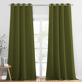 PONY DANCE Blackout Curtain, Opaque Curtains, Living Room, Modern Opaque Curtains with Eyelets, Thermal Curtain, Cold Protection, 1 Piece, H 240 cm x W 140 cm, Olive Green