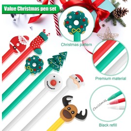KAHEIGN 49Pcs Christmas Gel Ink Pen, 7 Styles Christmas Tree Snowman Reindeer Santa Claus Rollerball Pens Christmas Characters Stick Pen for Xmas Stocking Fillers Party Favors Gift (18CM)