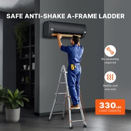 Happybuy Telescoping Ladder A Frame, 9.5 FT Compact Aluminum Extension Ladder, Multi-Function Portable Collapsible RV Ladder, Adjustable Telescopic Ladder for Indoor Outdoor Use, Stairs