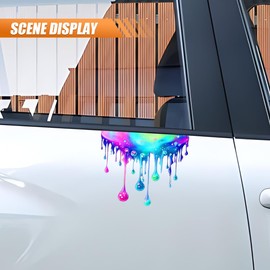 DUSCOKE Colorful Fluid Paint Pattern Car Sticker Decal, Auto Waterproof Reflective Scratch Hidden Bumper Stickers, Vinyl Vehicle Exterior Decoration Accessories for Wall Window Laptop (5.9 Inch)