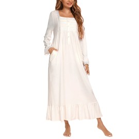 Suelinvy Women Victorian Nightgowns Cotton Button Down Embroidered Nightshirt Pajama Dress for Nursing Maternity White XL