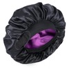 Adjustable Double-Layer Elastic Band Sleeping Hair Cap Nightcap Bath Hat Available/Black Exterior & Purple Interior 4ea