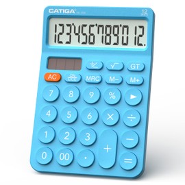 CATIGA 12 Digit Desktop Calculator with Large LCD Display, White Calculator, Round Design Big Button, Solar and Battery Dual Power, Standard Function for Office, Home, School, SD-1292