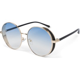 styleBREAKER 09020120 Women's Round Sunglasses with Tinted Polycarbonate Lenses and Glitter Side Shield, Metal Frame, Frame gold / glass blue gradient