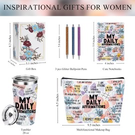 Positive Daily Affirmations for Women Mental Health Inspirational Gifts for Sister Friend Boss Coworker Birthday Friendship Christmas Office bulk 20 oz Tumbler Makeup Bag Ballpoint Pen A6 Notebook
