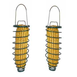 Backyard Essentials Corn Caddy Squirrel Feeder, Metal Holder for Corn, Fruit Slices, Suet, or Nesting Materials, Hanging Corn Holder for Squirrels [Pack of 2]