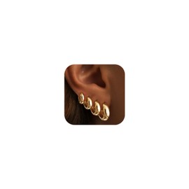 Gokeey Small Chunky Gold Hoop Earrings for Women, Hypoallergenic 14k Gold Plated Hoop Earrings, Lightweight Gold Thick Hoop Gold Earrings Trendy Jewelry for Women 4 pair