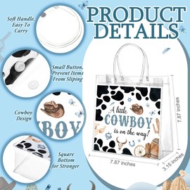 Resholder 24 Pcs Cowboy Baby Shower Clear Gift Bags with Handles A Little Cowboy Is on The Way PVC Birthday Treat Snack Goodie Treat Bags for Gender Reveal West Western Rodeo Party Supplies