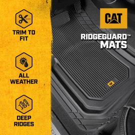 Cat® ToughLiner™ Car Floor Mats - Heavy Duty Trim to Fit Mat for Trucks - Car Mats & SUV Floor Liners for Car - All-Weather Truck Accessories & Odorless Rubber Automotive Mats - Black
