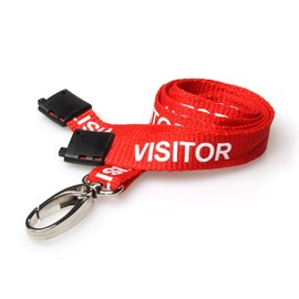 PCL Media ltd® Visitor Lanyards Red Metal Lobster Clip (Pack of 1) Printed Visitor Lanyards with Safety Breakaway Clip for Your Visitor Badge