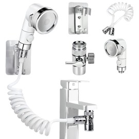 WANDGU Hand Shower for Sink: Hair Washing Hand Shower Tap Sink Set, Taps Shower Head Set with Hose, Wall Mount and Converter for Disabilities, Elderly, Pets (White)