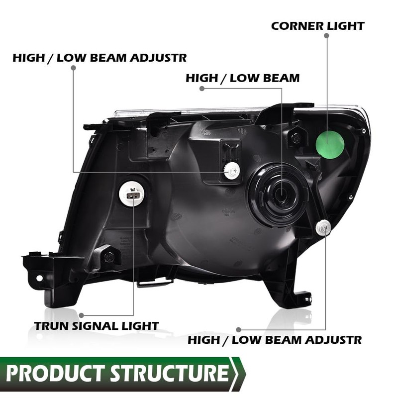 LQI Headlights Assembly Compatible with Toyota Tacoma 2005-2011 Bumper Headlamp