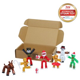 Zing StikBot Christmas Crew Pack - includes 7 StikBots and 1 Set of Accessories, New Christmas Themed Stop Motion Animation Toy Set