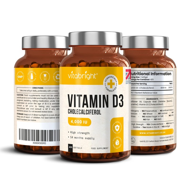 Vitamin D3 4000 IU, 400 Vitamin D Soft Gel Capsules,