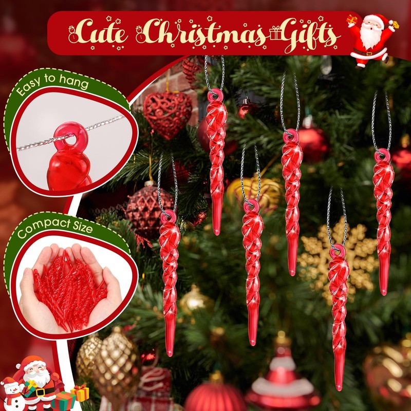 Vercraft 36 Pcs Christmas Tree Icicle Ornaments 2.36 Inches Mini