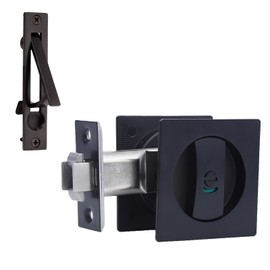 Dontay Pocket Door Lock, Color Coded Indicators, Privacy (Bed/Bath) Handles Latch, 2-3/8" Backset, Hardware for 1 3/8” to 2 3/16” Thickness Door (Including Edge Pull, Matte Black, Square - 1 Pack)