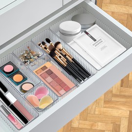 YEXEXINM 10 PCS Clear Drawer Organizers Bins,4-Size Pull out Cabinet Organiser, Slide out Drawers for Kitchen Cabinets, Drawer Dividers for Kitchen,Bathroom,Makeup,Office