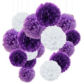 O-Kinee Set of 24 Colourful Tissue Paper Pom-Poms for Weddings, Birthdays & Parties in Blue, Light Blue & White (6 x 30.5 cm / 9 x 25 cm / 9 x 15.5 cm)