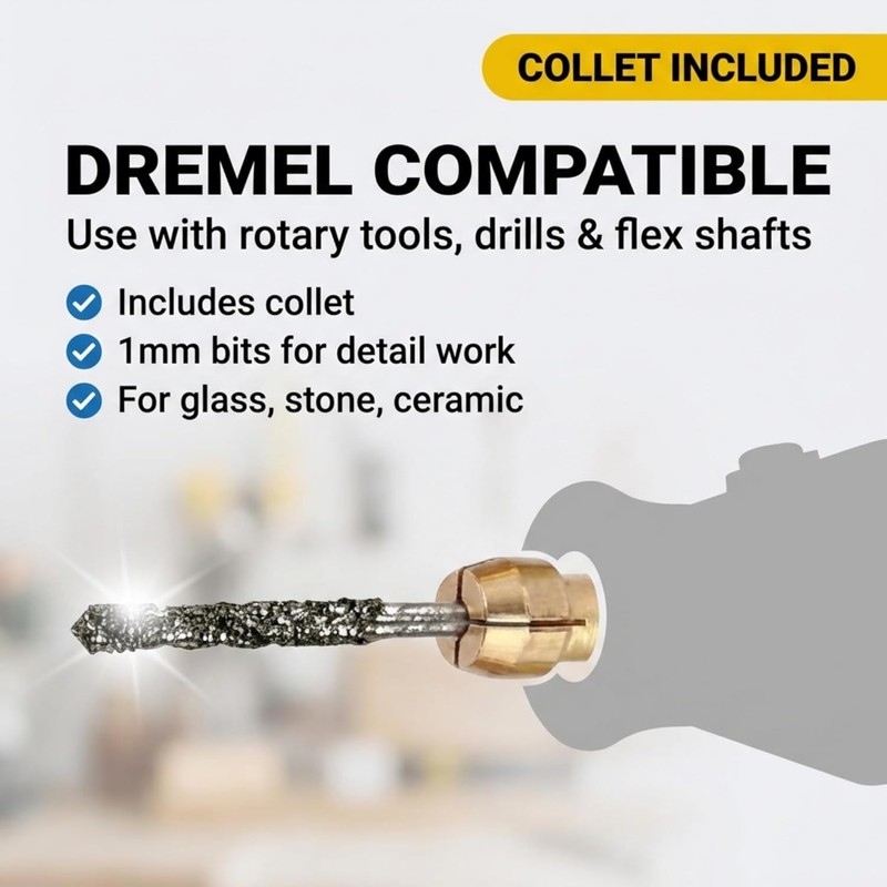 Drilax 1mm Diamond Drill Bit Set (20-Pcs) with Collet |