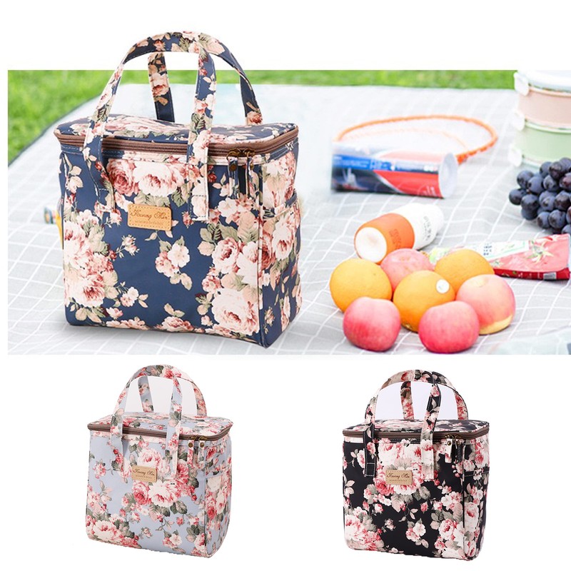 Kwang Min Floral Insulated Lunch Bag for Women,Reusable Lunch Box,Large
