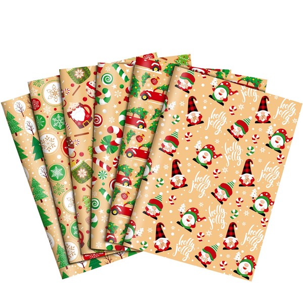 DERAYEE Geschenkpapier aus Kraftpapier, Weihnachten, 12 Stück, festliche und farbenfrohe