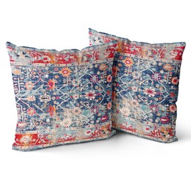 Snylcce Boho Pillow Covers 24x24 inch Set of 2 Bohemian Carpet Throw Pillows For Couch Navy Blue Red Geometric Floral Decorative Pillow Cases Farmhouse Home Decor For Sofa Porch Patio Bed Room Outdoor
