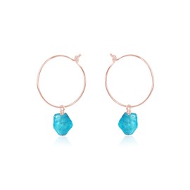 Apatite Raw Nugget Hoop Earrings in 14k Rose Gold Fill