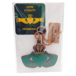 Claddagh Ornament Set Wooden Irish Decoration Handmade with Twine String Ireland Souvenir and Story Card