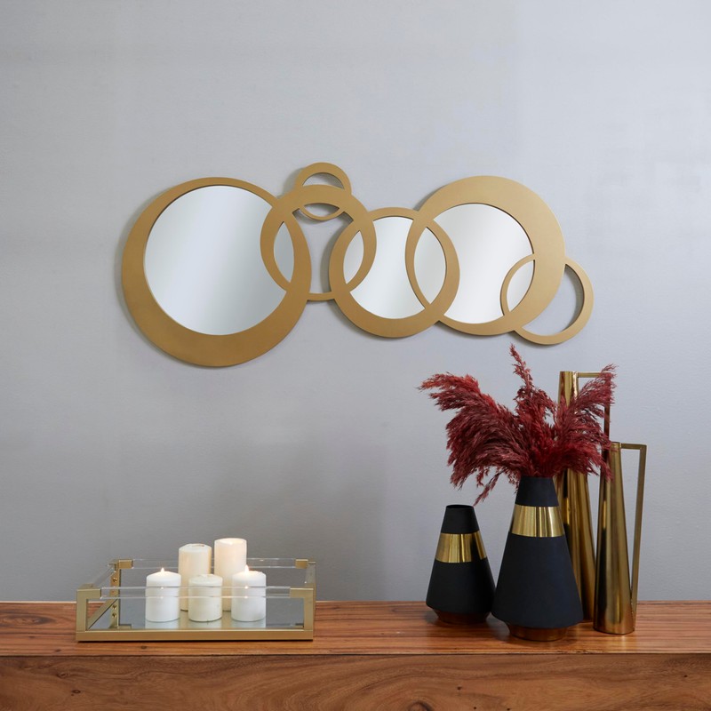 Deco 79 Wooden Geometric Room Wall Mirror Circles Entryway Mirror,