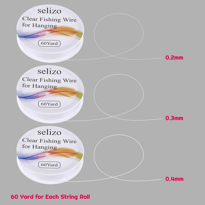 Fishing Wire, Selizo 3Pcs Clear Fishing Line Jewelry String Invisible
