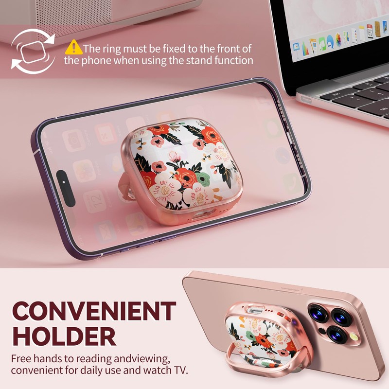 with Safety Lock for AirPods 4 Case,Clear Floral Cute AirPod