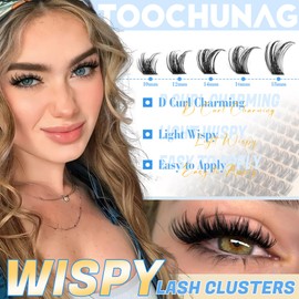 TOOCHUNAG Wispy Lash Clusters Eyelash Extensions Kit 10-18mm D Curly Eyelash Clusters Kit DIY Lash Extension Kit with Waterproof Individual Cluster Lashes, Lash Bond and Seal, Tweezers