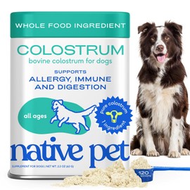 Native Pet Colostrum for Dogs - Bovine Colostrum Powder - Dog Allergy Relief, Itchy Skin Relief, Immune Support & Gut Health - 100% Single-Ingredient Supplement with Bioactive Nutrients - 120 Scoops
