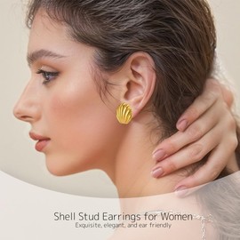 TPSEWXL Gold Shell Stud Earrings For Women 14k Gold Plated Tiny Shell Earrings For Women Elegent Trendy Earrings Dainty Jewelry For Women Gold Stud Earrings For Women (gold)