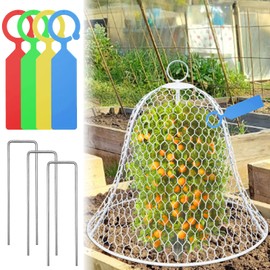 OZMI Garden Chicken Wire Cloches for Plants Protectors from Animals 16" D x 12" H 1 Pcs Rustproof Plant Cages for Outdoor Vegetable Flowers Garden Large Assemble-able Metal Cloches （White）