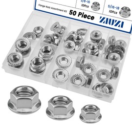 ZIUZI 50 Pcs Serrated Flange Hex Nuts Kit, 1/4-20, 5/16-18, 3/8-16 Sizes 304 Stainless Steel Hexagon Flange Nuts Replacement Lock Nut for DIY Home Mechanism