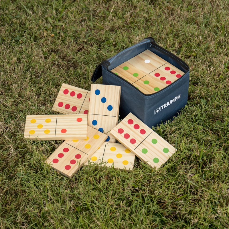 Triumph 28-Piece Wood Lawn Outdoor Large-Format Domino Set Includes Storage