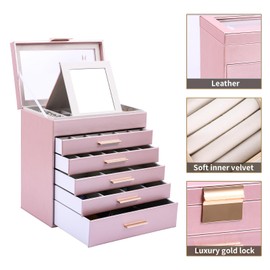 BOOVO Jewelry Boxes for Women, White and Black 6 Layer Large Jewelry Box for Necklace, Bracelet, Earrings, Rings Storage, Jewelry holder Organizer for Girls Gift (Rose gold, 6 layer)