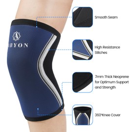ABYON Knee Support Weight Training (1 Pair) for Knee, Neoprene Compression Knee Brace 7 mm for Women Men Bodybuilding, Powerlifting, Cross Training, Weightlifting, Squats (Blue, XXL)