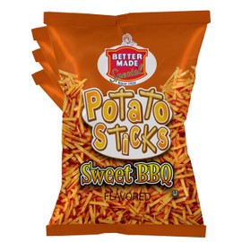 Better Made Potato Sticks Sweet BBQ Flavor 3oz Bag (8 Pack/24oz)- Shoestring Potato Sticks - Gluten Free - Crunchy, Crispy Snack from Fresh Potatoes - Lunch - Family Owned - Sweet Barbecue
