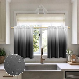 XTMYI Under Sink Covers Curtain for Black Cabinet,Modern Ombre Waterproof Small Window Curtains for Bathroom Kitchen,Black and White,24 Inch Long